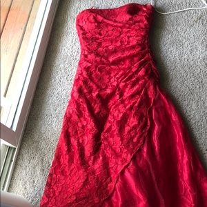Long red sparkly dress with lace